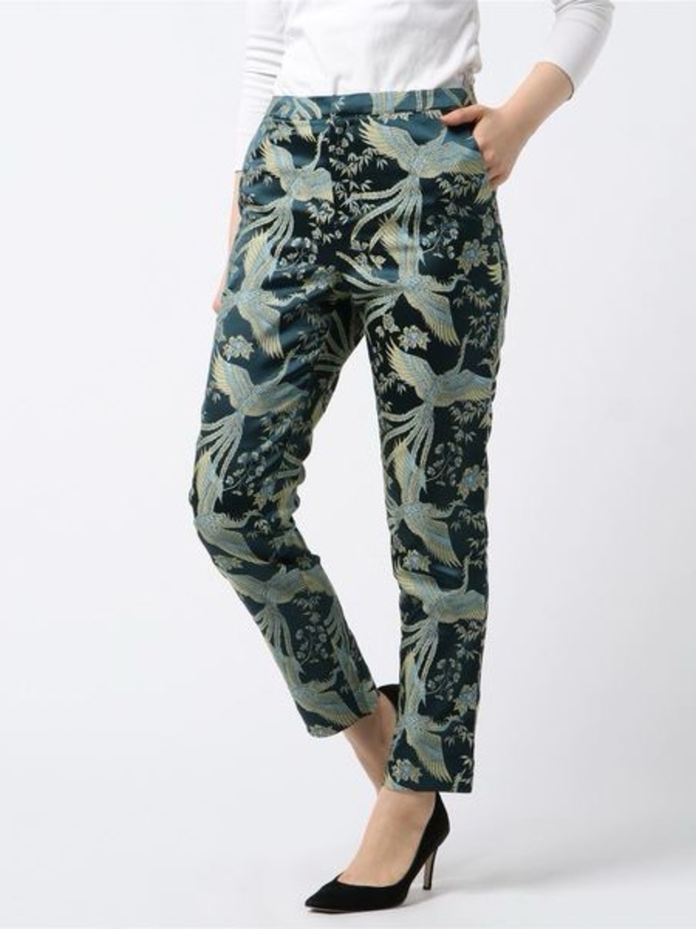 Scotch & Soda eclectic fitted trouser embroidered slacks flowers crane birds